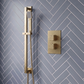 Signature React Thermostatic Concealed Shower Valve with Adjustable Slide Rail Kit - Brushed Brass | Product Image