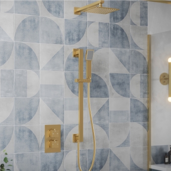 Signature React Thermostatic Dual Concealed Mixer Shower with Shower Kit + Fixed Shower Head - Brushed Brass | Product Image