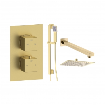 Signature React Thermostatic Dual Concealed Mixer Shower with Shower Kit + Fixed Shower Head - Brushed Brass | Product Image