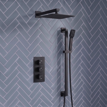 Signature React Thermostatic Triple Concealed Mixer Shower with Shower Kit + Fixed Shower Head - Matt Black | Product Image