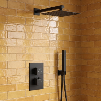 Signature React Thermostatic Dual Concealed Mixer Shower with Shower Kit + Fixed Shower Head - Matt Black | Product Image