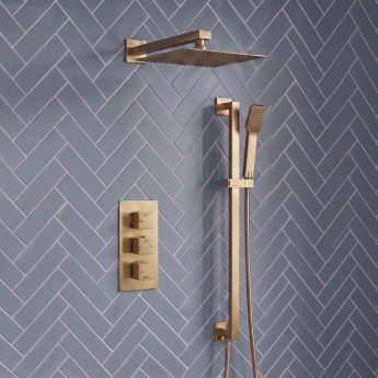 Signature React Thermostatic Triple Concealed Mixer Shower with Shower Kit + Fixed Shower Head - Brushed Brass | Product Image
