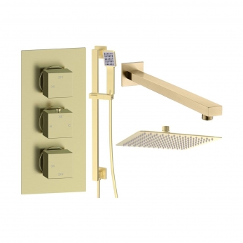 Signature React Thermostatic Triple Concealed Mixer Shower with Shower Kit + Fixed Shower Head - Brushed Brass
