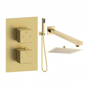 Signature React Thermostatic Dual Concealed Mixer Shower with Shower Kit + Fixed Shower Head - Brushed Brass