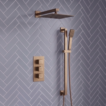 Signature React Thermostatic Triple Concealed Mixer Shower with Shower Kit + Fixed Shower Head - Brushed Bronze | Product Image