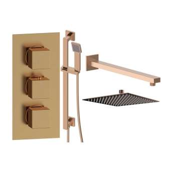 Signature React Thermostatic Triple Concealed Mixer Shower with Shower Kit + Fixed Shower Head - Brushed Bronze | Product Image