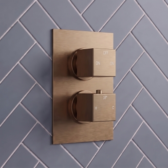 Signature React Thermostatic Dual Concealed Mixer Shower with Shower Kit + Fixed Shower Head - Brushed Bronze | Product Image