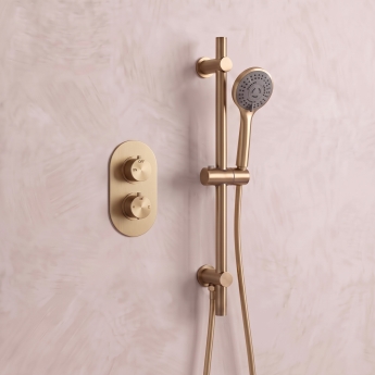 Signature Reflex Thermostatic Concealed Shower Valve with Adjustable Slide Rail Kit - Brushed Brass | Product Image