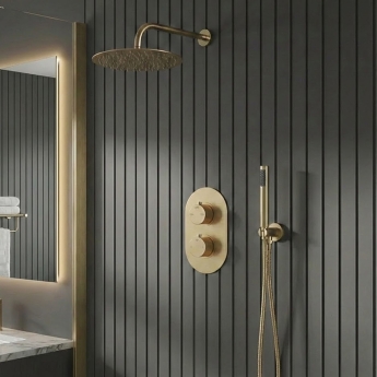 Signature Reflex Thermostatic Dual Concealed Mixer Shower with Shower Kit + Fixed Shower Head - Brushed Brass | Product Image