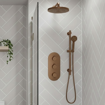 Signature Reflex Thermostatic Triple Concealed Mixer Shower with Shower Kit + Fixed Shower Head - Brushed Bronze | Product Image
