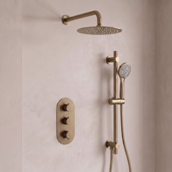 Signature Reflex Thermostatic Triple Concealed Mixer Shower with Shower Kit + Fixed Shower Head - Brushed Bronze | Product Image