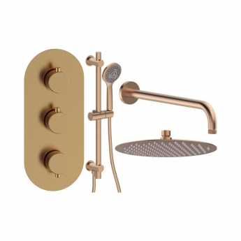 Signature Reflex Thermostatic Triple Concealed Mixer Shower with Shower Kit + Fixed Shower Head - Brushed Bronze | Product Image