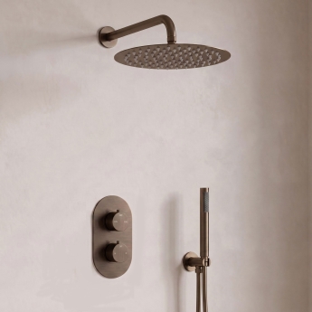 Signature Reflex Thermostatic Dual Concealed Mixer Shower with Shower Kit + Fixed Shower Head - Brushed Bronze | Product Image