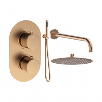 Signature Reflex Thermostatic Dual Concealed Mixer Shower with Shower Kit + Fixed Shower Head - Brushed Bronze | Product Image
