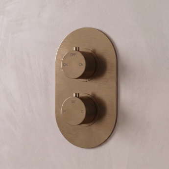 Signature Reflex Thermostatic Round 2 Outlet Concealed Shower Valve Dual Handle - Brushed Bronze | Product Image