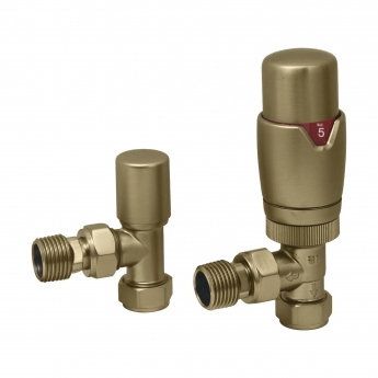 Signature Round Thermostatic Angled Radiator Valves Pair - Brushed Brass | Product Image