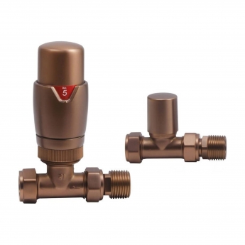 Signature Round Thermostatic Straight Radiator Valves Pair - Brushed Bronze | Product Image