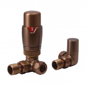 Signature Round Thermostatic Corner Radiator Valves Pair - Brushed Bronze | Product Image