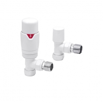Signature Round Thermostatic Angled Radiator Valve Pair - White | Product Image