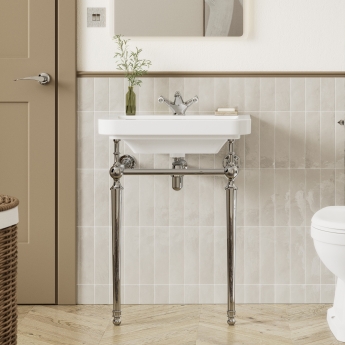 Signature Saga Basin with Chrome Washstand 610mm Wide - 1 Tap Hole
