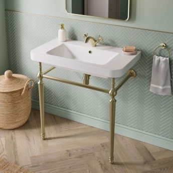 Signature Saga Basin with Brushed Brass Washstand 610mm Wide - 1 Tap Hole