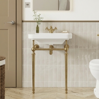 Signature Saga Basin with Brushed Brass Washstand 610mm Wide - 1 Tap Hole | Product Image