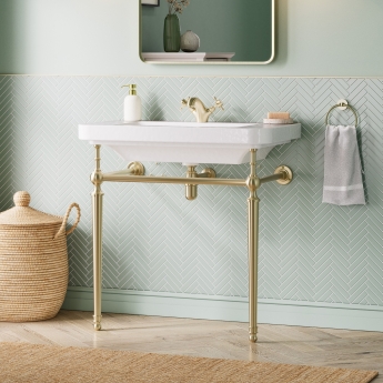 Signature Saga Basin with Brushed Brass Washstand 810mm Wide - 1 Tap Hole