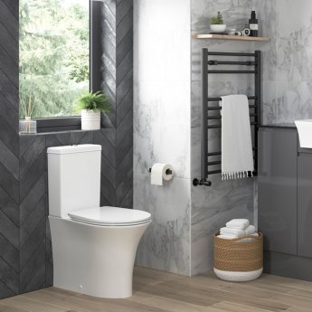 Signature Indus Rimless Close Coupled Fully Shrouded Toilet with Push Button Cistern - Soft Close Seat