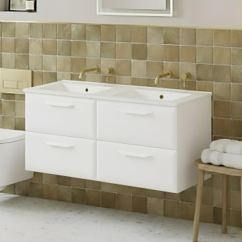 Signature Scribe Wall Hung 4-Drawer Vanity Unit with 0TH Basin 1210mm Wide - Matt White | Product Image