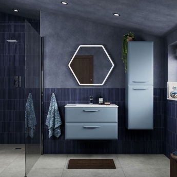 Signature Scribe Wall Hung 2-Door Tall Unit 400mm Wide - Matt Misty Blue | Product Image