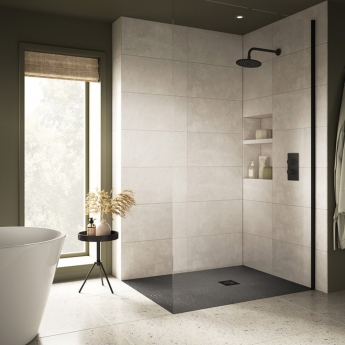 Signature Ultra-Slim Slate Rectangular Shower Tray with Waste 1000mm x 800mm - Grey