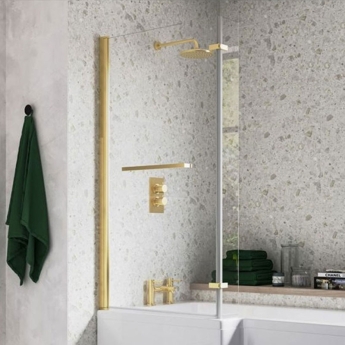 Signature  L-Shaped Hinged Bath Screen with Rail 1500mm High x 815mm Wide - 6mm Glass | Product Image