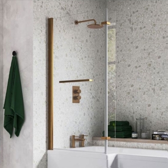 Signature  L-Shaped Hinged Bath Screen with Rail 1500mm High x 815mm Wide - 6mm Glass | Product Image