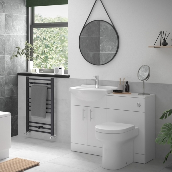 Signature Skyline Combination Unit with Ceramic Basin 1155mm Wide - White Gloss