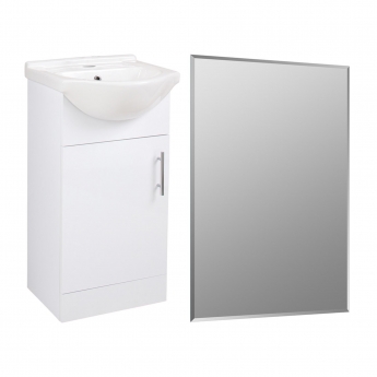 Signature Skyline Floor Standing 1-Door Vanity Unit with Basin and Mirror 650mm Wide - White Gloss | Product Image