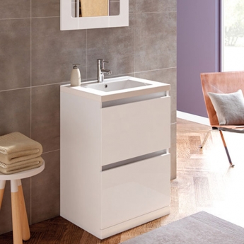 Signature Stockholm Floor Standing 2-Drawer Vanity Unit with Basin 615mm Wide - White Gloss | Product Image