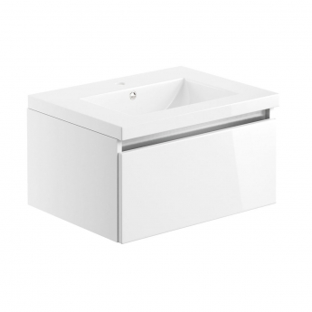 Signature Stockholm Wall Hung 1-Drawer Vanity Unit with Basin 615mm Wide - White Gloss | Product Image