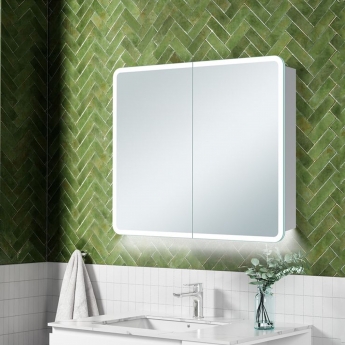 Signature Theo 2-Door LED Mirrored Bathroom Cabinet with Demister Pad 700mm H x 600mm W