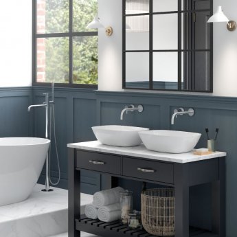 Vema Tiber 2-Hole Basin Mixer Tap Wall Mounted - Stainless Steel | Product Image