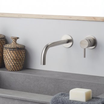 Vema Tiber 2-Hole Basin Mixer Tap Wall Mounted - Stainless Steel | Product Image