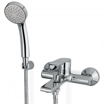 Vema Timea 2-Hole Bath Shower Mixer Tap with Shower Kit and Bracket Wall Mounted - Chrome