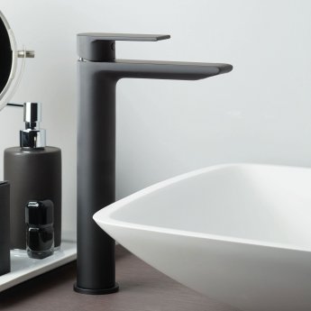 Vema Timea Tall Basin Mixer Tap Single Handle - Matt Black | Product Image
