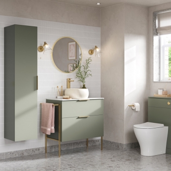 Signature Umea Wall Hung 2-Drawer Vanity Unit with Basin 815mm Wide - Matt Olive Green | Product Image