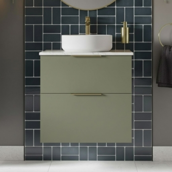 Signature Umea Wall Hung 2-Drawer Vanity Unit 590mm Wide - Matt Olive Green