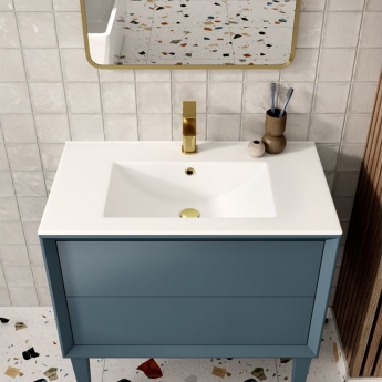 Signature Verge Wall Hung 2-Drawer Vanity Unit with Thin Edge Basin 615mm Wide 0TH - Matt Storm Blue | Product Image