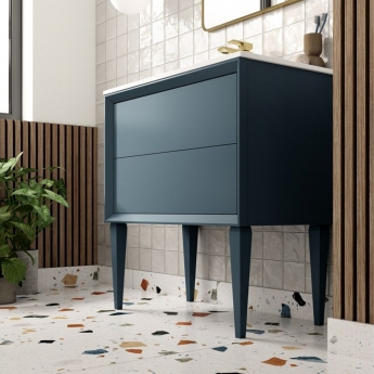 Signature Verge Wall Hung 2-Drawer Vanity Unit with Thin Edge Basin 615mm Wide 0TH - Matt Storm Blue | Product Image