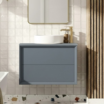 Signature Verge Wall Hung 2-Drawer Vanity Unit and Worktop 600mm Wide - Matt Storm Blue | Product Image