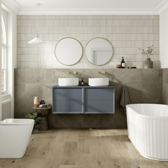 Signature Verge Wall Hung 4-Drawer Vanity Unit and Worktop 1200mm Wide - Matt Storm Blue | Product Image