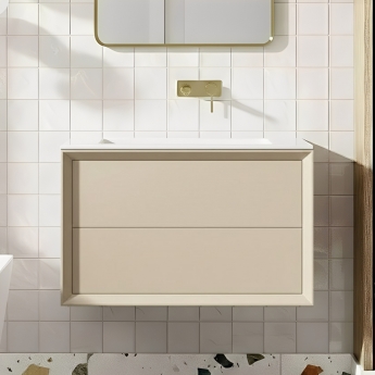 Signature Verge Wall Hung 2-Drawer Vanity Unit with Thin Edge Basin 615mm Wide 0TH - Matt Cotton