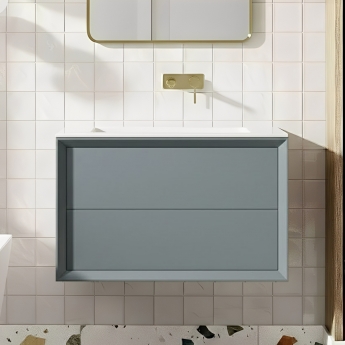 Signature Verge Wall Hung 2-Drawer Vanity Unit with Thin Edge Basin 615mm Wide 0TH - Matt Storm Blue | Product Image